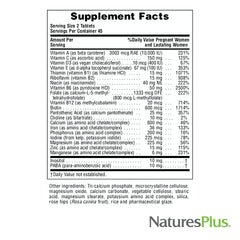 NaturesPlus Ultra Prenatal ingredients page showcasing diverse food-based nutrients
