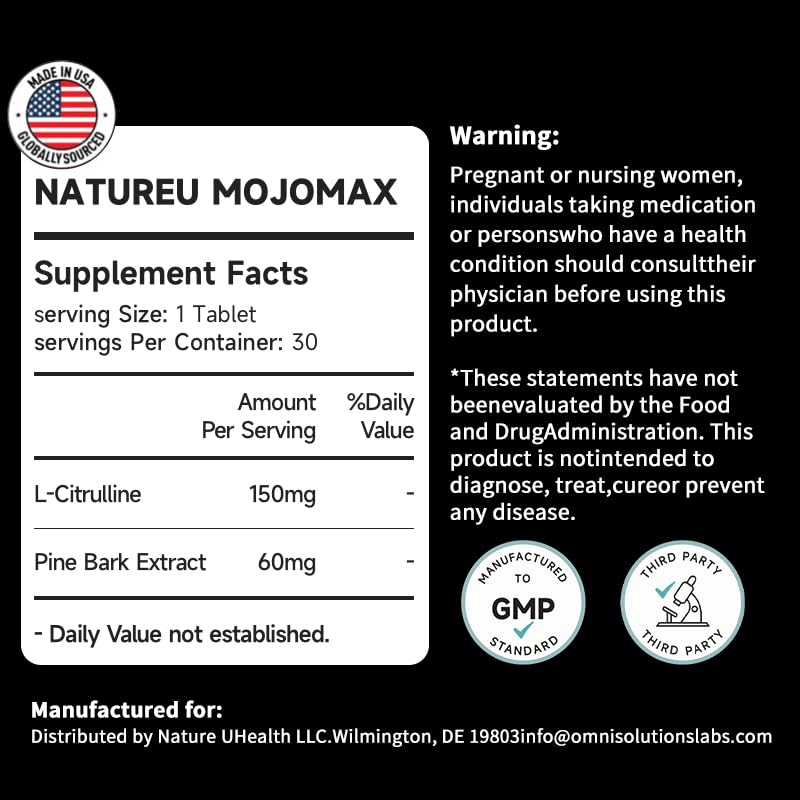 NatureU label close-up emphasizing L-Citrulline and French Pine Bark ingredients.
