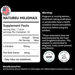NatureU label close-up emphasizing L-Citrulline and French Pine Bark ingredients.