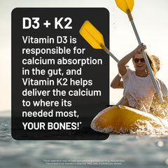 NatureWise D3 + K2 softgels bottle label highlights high potency for daily use.