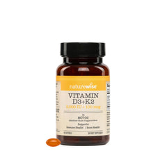 NatureWise vegan D3 K2 softgels bottle showing bone health support label