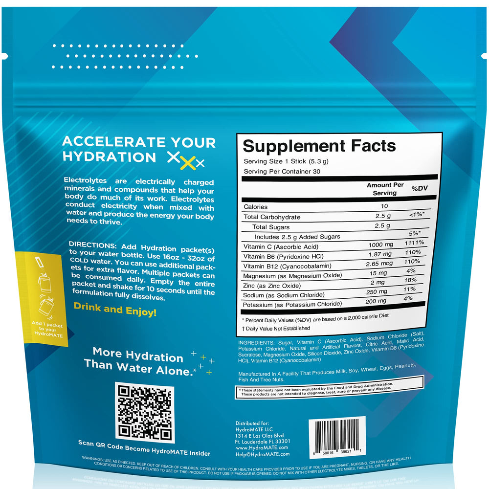 HydroMATE lemon-lime dissolved in water forms a refreshing electrolyte drink.