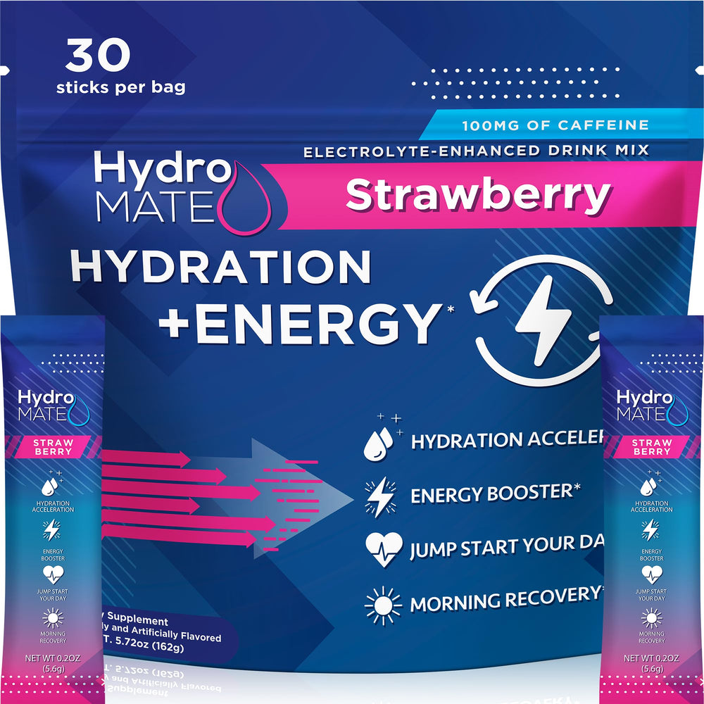 NatureWorks HydroMATE strawberry packets front view for on-the-go hydration