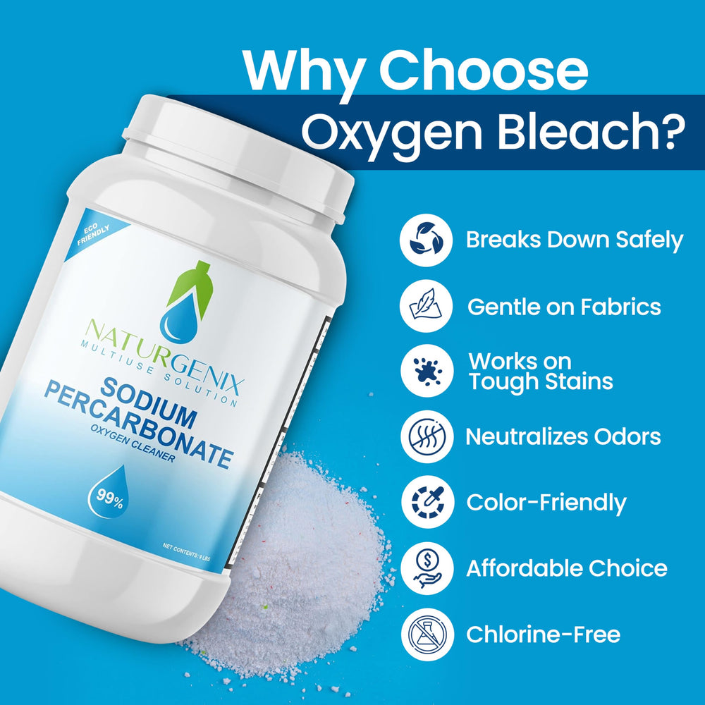 Naturgenix Sodium Percarbonate Powder for laundry use brightens colors safely.
