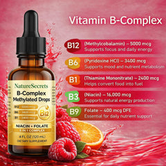 NATURESECRETS B-Complex drops berry flavor makes daily intake pleasant.