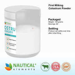 Nautical Elements Colostrum Powder comes in a 120g bottle for easy daily use.