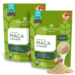 Navitas Maca Powder container front showing premium Peruvian maca for energy and balance
