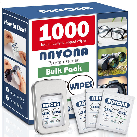 Navona pre-moistened lens wipes for eyeglasses delivering dust and fingerprint removal with a streak-free finish