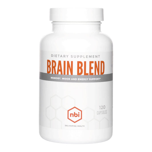 NBI Brain Blend capsules bottle for convenient daily focus support