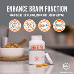 NBI Brain Blend ingredients panel including ALCAR and turmeric
