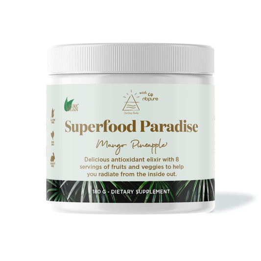 nbpure Earthy Andy Paradise bottle with Mango Pineapple flavor supports daily nutrition goals.