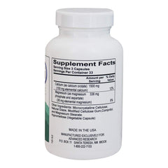 NCI Advanced Research calcium orotate bottle label highlights USA-made manufacturing quality.