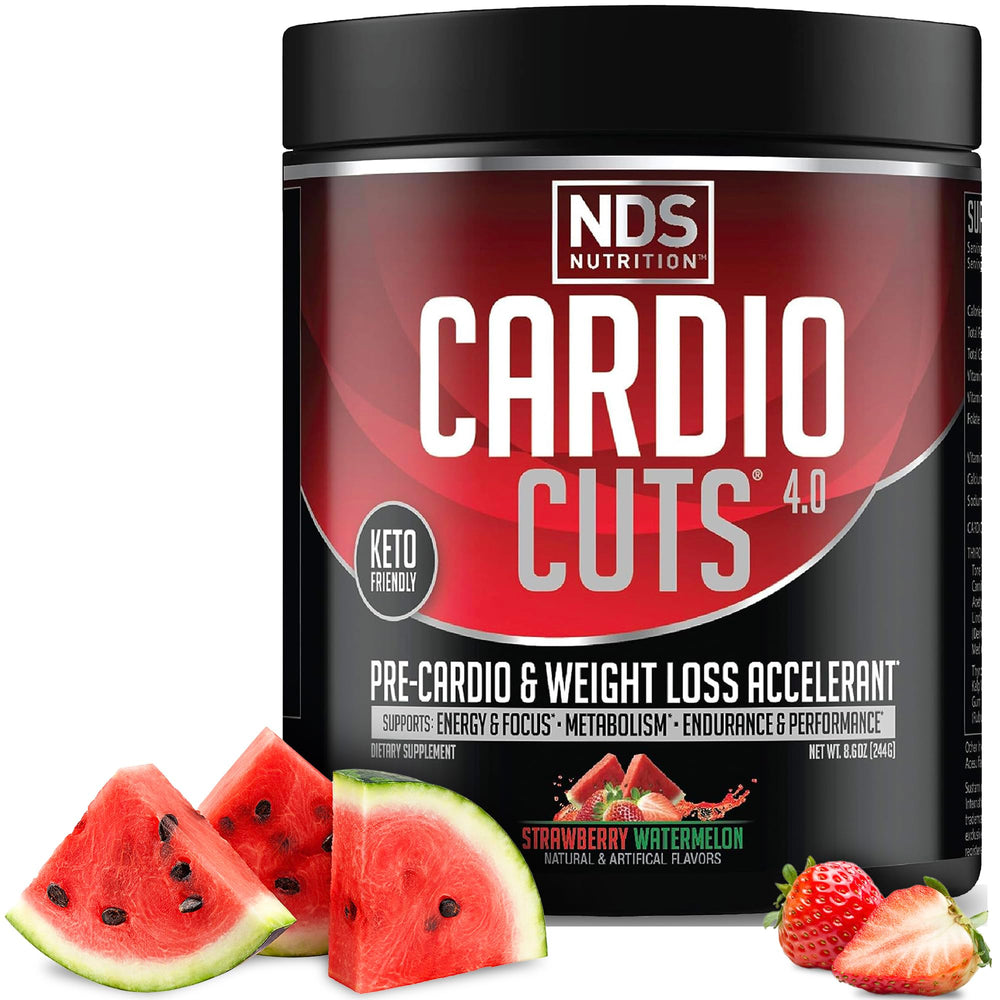 NDS Nutrition Cardio Cuts 4.0 strawberry watermelon bottle pour for fast pre-workout energy
