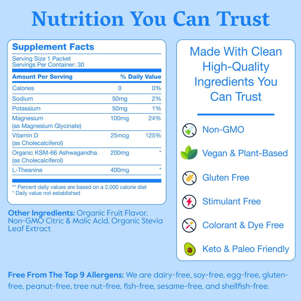 Nectar Calm sugar-free non-GMO label appeals to clean ingredients.