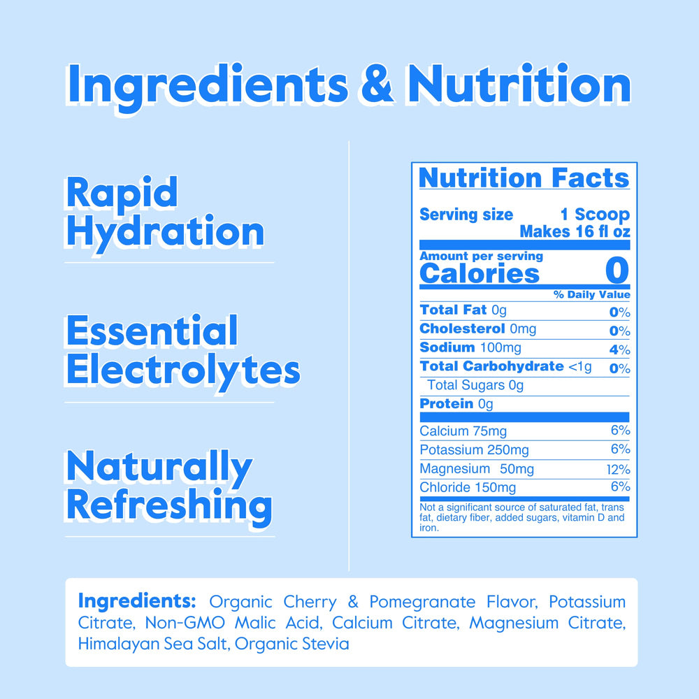 Nectar Electrolytes Powder Cherry Pom scoop—convenient serving for quick hydration.