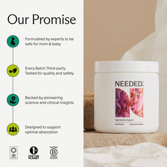 Needed Egg Quality Support vegan gluten-free emblem emphasizes allergen-free formulation.