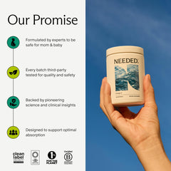 Needed Prenatal Omega-3 capsules shown with a meal to suggest best usage.
