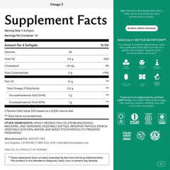 Needed Prenatal Omega-3 softgels pack highlights plant-based, gelatin-free capsules for easy swallowing.