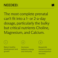 Needed Prenatal packaging with logo emphasizes brand trust and 30-day supply.