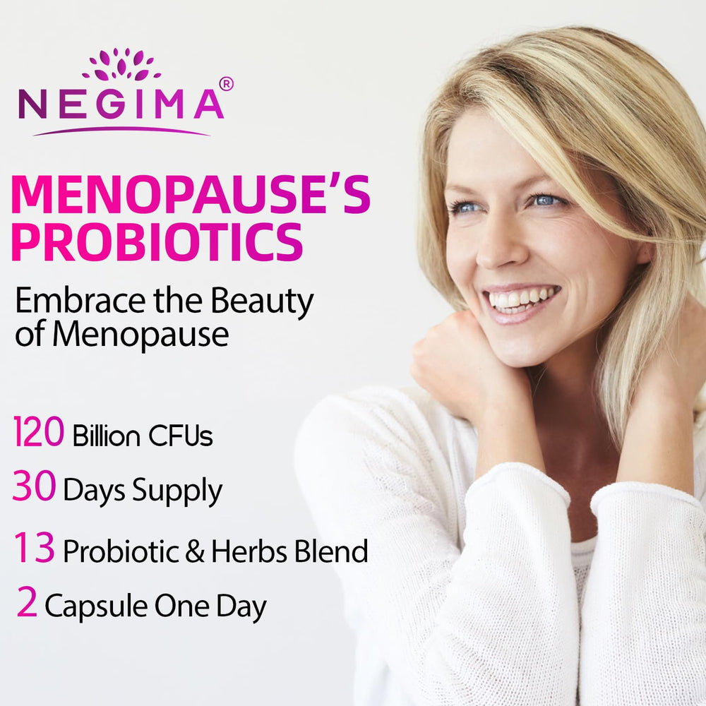 Negima menopause probiotics capsules in hand suggest convenient daily routine