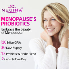 Negima menopause probiotics capsules in hand suggest convenient daily routine