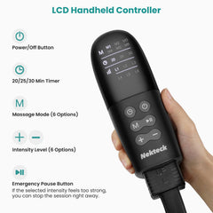 Nekteck leg massager worn on sofa for hands-free relaxation