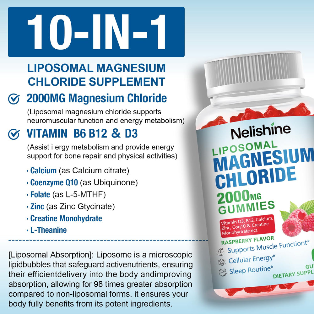 Nelishine liposomal magnesium gummies raspberry flavor in-hand for convenience
