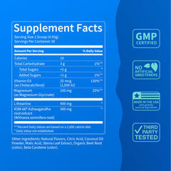 Nello Supercalm ashwandha and ksm66 ingredient panel for balanced routines.