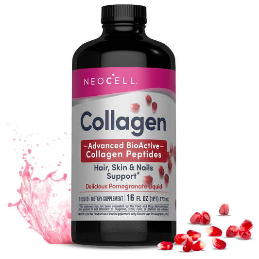 NeoCell Liquid Collagen bottle with pomegranate for glowing skin