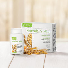 NeoLife Formula IV Plus Softgel ingredients label shows essential vitamins and minerals.