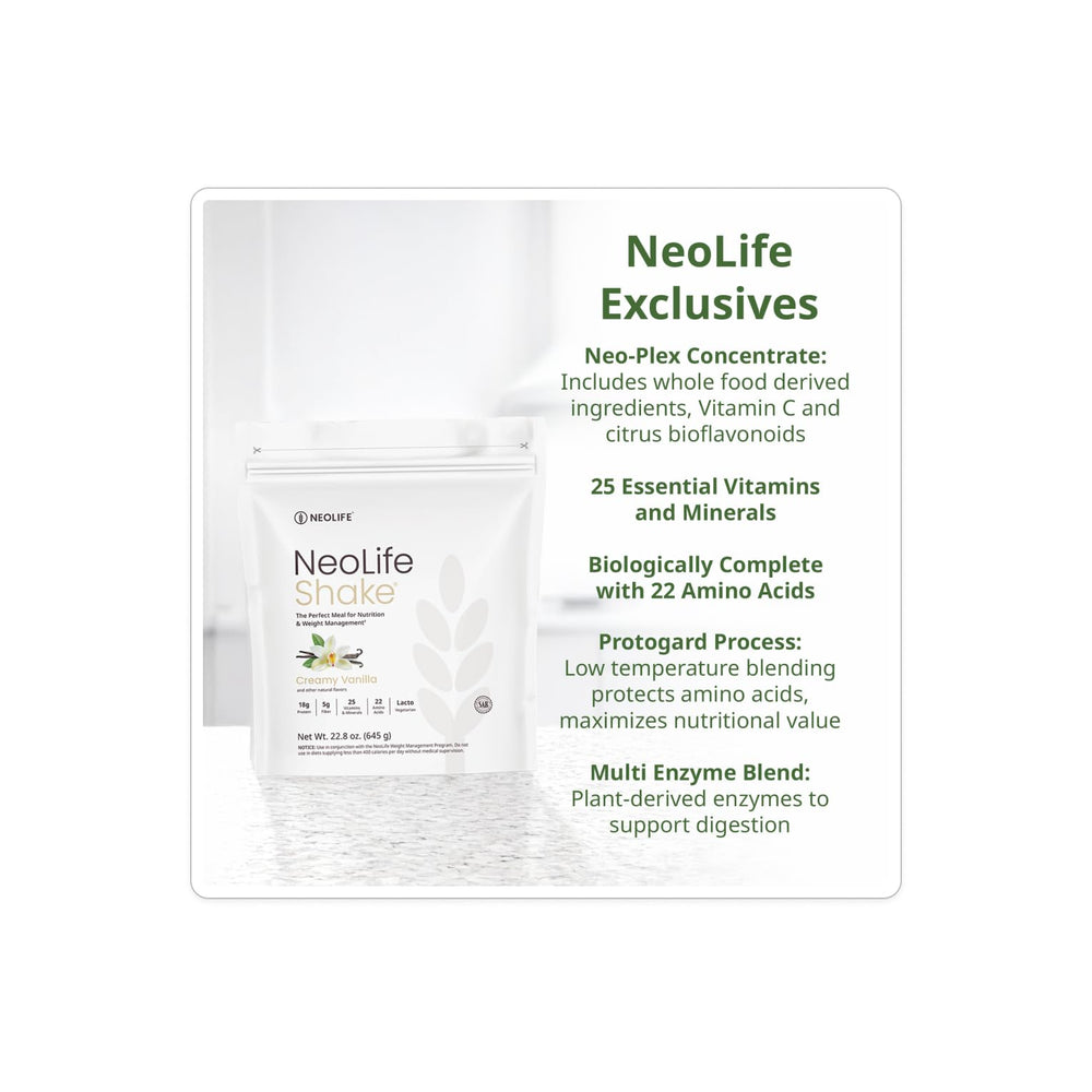 NeoLifeShake blended shake in glass displaying creamy texture and richness
