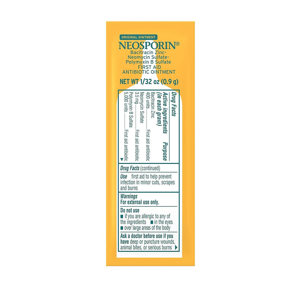 Neosporin foil packet view highlighting compact packaging