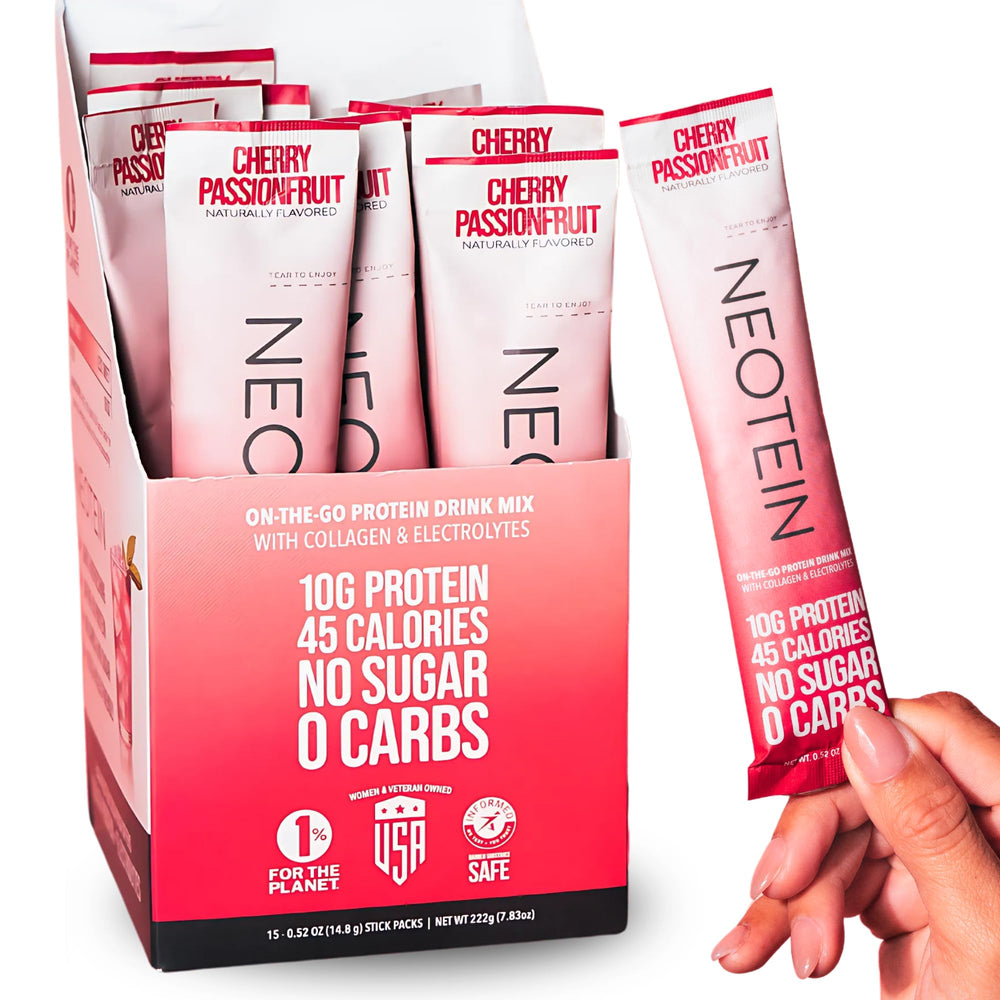 NEOTEIN Cherry Passionfruit electrolyte packets for on-the-go hydration