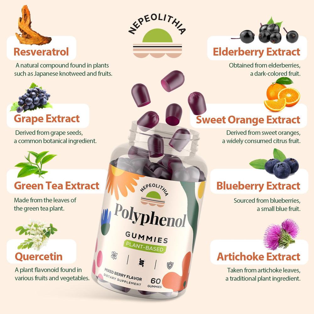 Nepeolithia Polyphenol Gummies serving with mixed berries