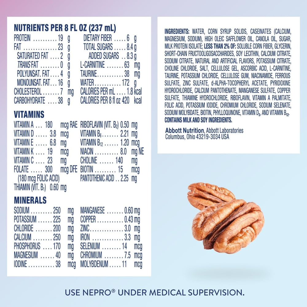 Nepro bottle and spoon on kitchen counter, convenient on-the-go nutrition.