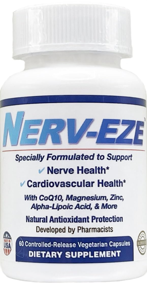 Nerv-Eze Advanced Neurovascular bottle shown for daily nerve support and cardio wellness.
