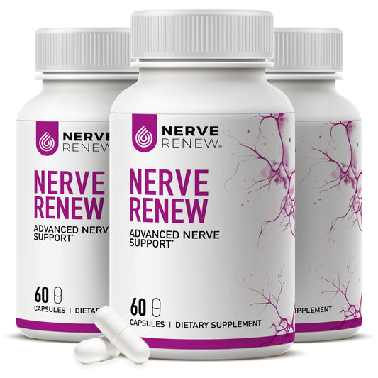 NERVE RENEW bottle close-up showcasing the nerve support formula