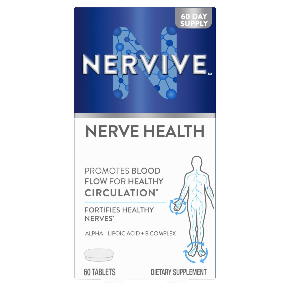 Nervive nerve health bottle on desk for everyday nerve support.