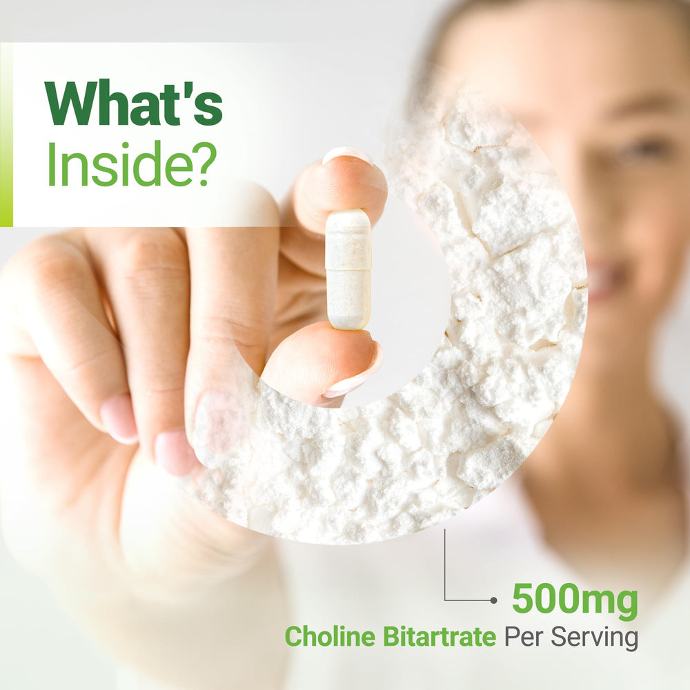 Nested Naturals Choline Bitartrate bottle emphasizes brain health and focus