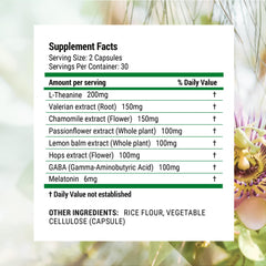 Nested Naturals Luna Sleep Aid ingredients spread featuring valerian root and chamomile.