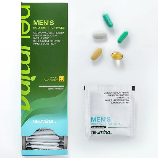 NEUMINA men multivitamin bottle and pack showing daily nourishment