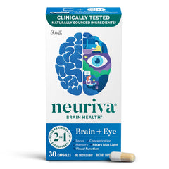 NEURIVA Brain + Eye bottle front highlighting memory and focus support.