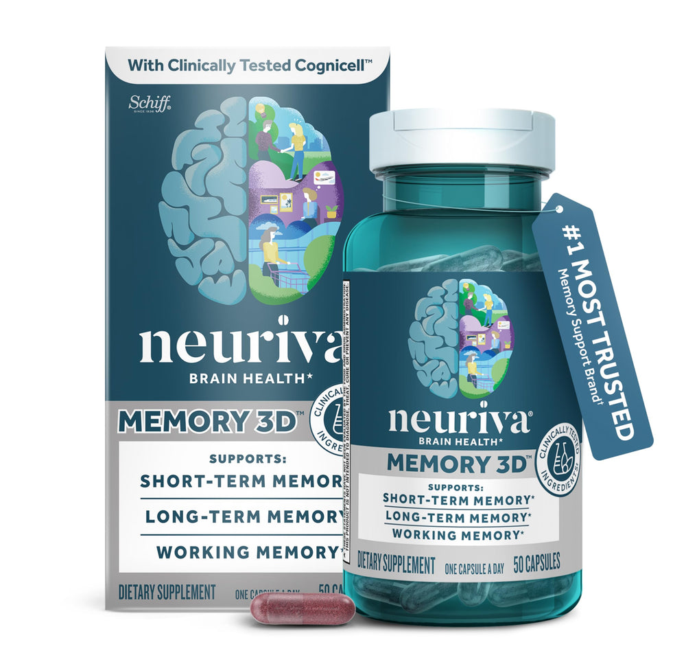 Neuriva Memory 3D bottle with capsules for daily memory support.
