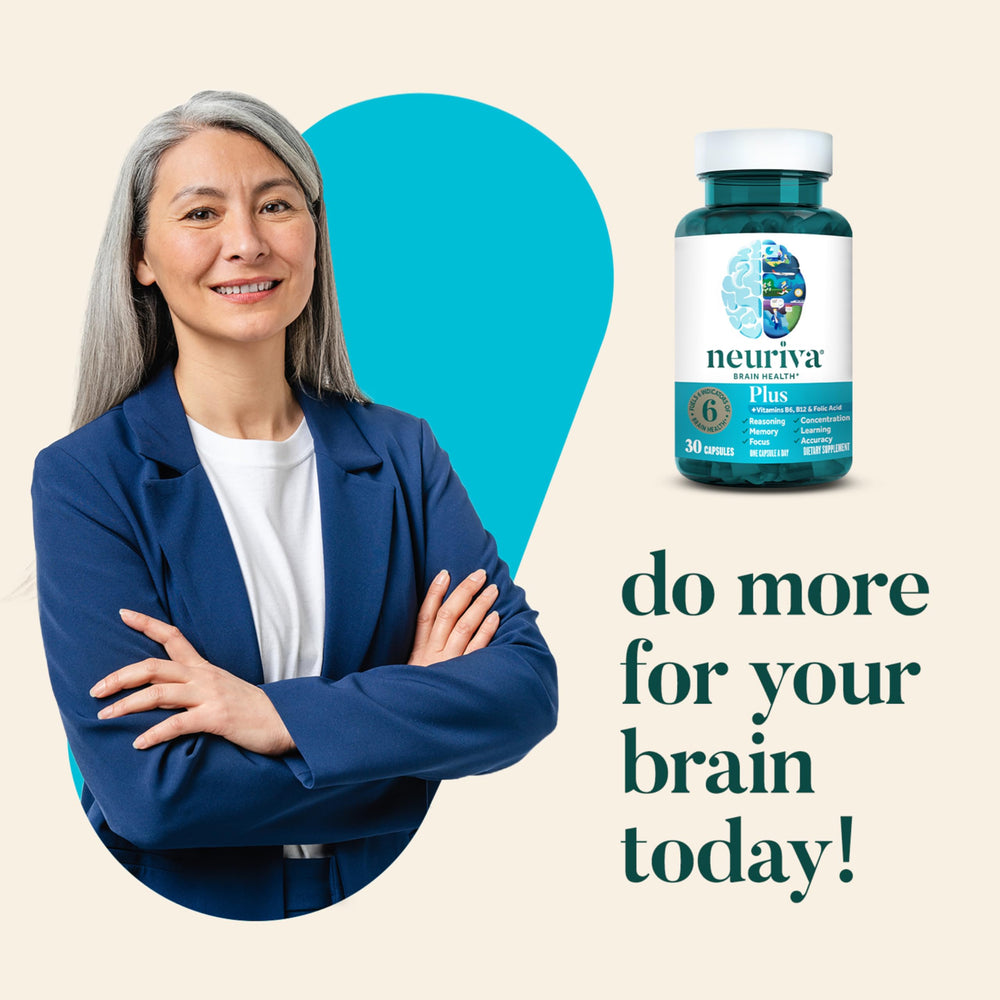 Neuriva Plus ingredients on label highlighting Neurofactor and B vitamins.