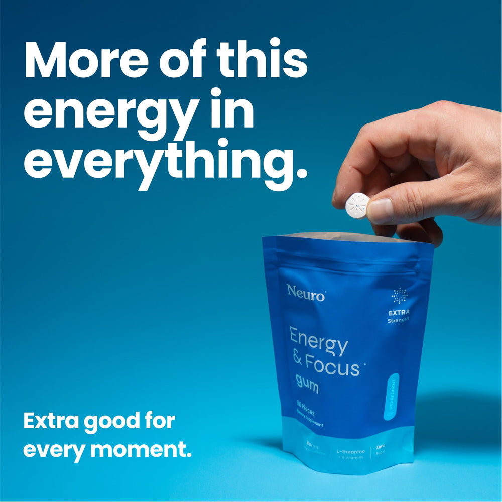 Neuro Energy & Focus Gum in use before workouts for clear focus.