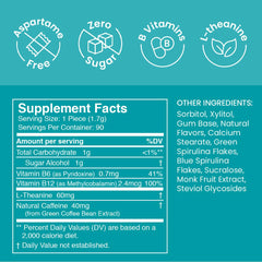 Neuro Energy & Focus Mint held between fingers shows 40 mg caffeine per piece.