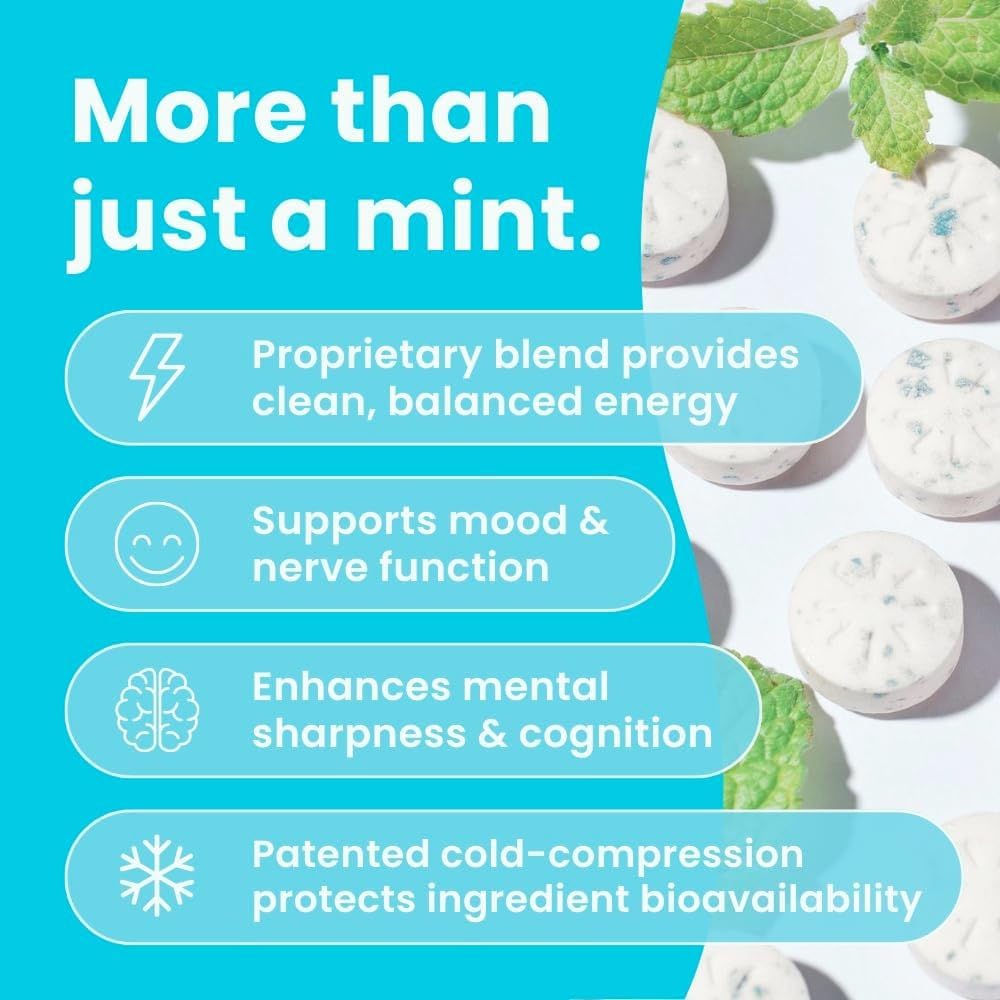Close-up of Neuro mints showing texture and peppermint aroma for alertness.