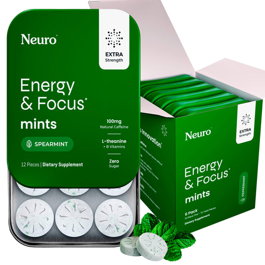 Neuro Energy & Focus Mints tin for quick mental lift and clean energy.