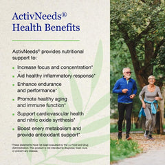 ActivNeeds ingredients panel highlighting vegan, non-GMO, gluten-free features.