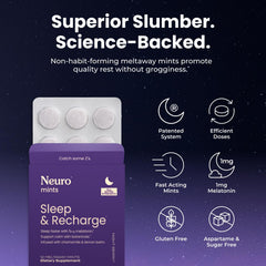 Close-up of Neuro Sleep Meltaway Mints dissolving on tongue.